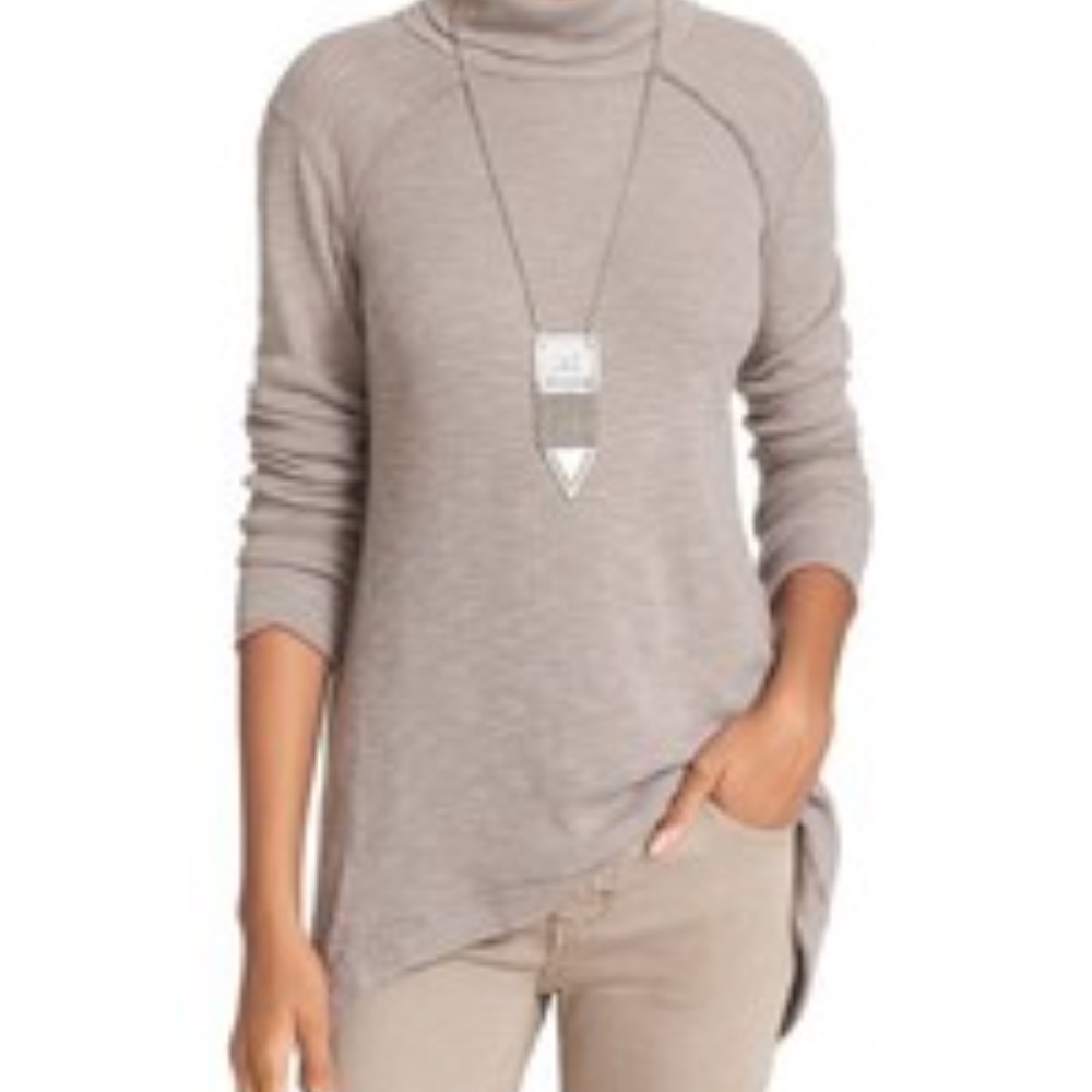 Free People Split Back Turtleneck - Stone XS